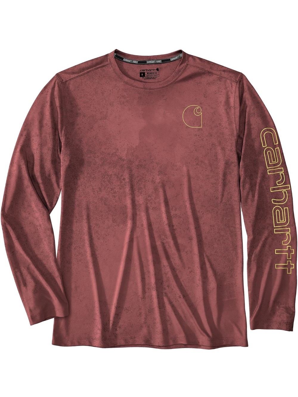 Carhartt Men's Long-Sleeve Logo Tee — Maroon with Gold Graphics